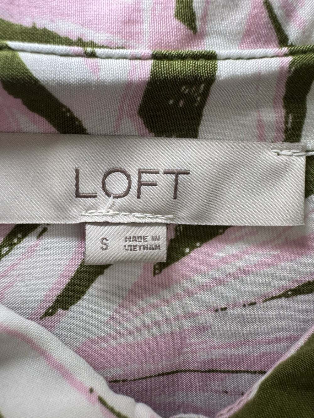 LOFT Tropical Palm Print Drawstring Waist Shirt Dress Size Small - Picture 6 of 11